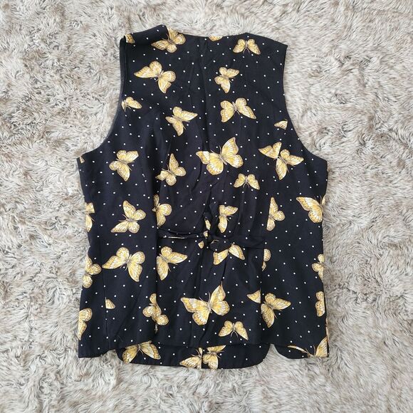 Norton McNaughton Vintage Butterfly Print Suit Vest Black and Yellow Size 12 - Picture 7 of 10